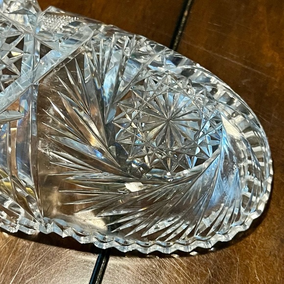 Vintage American Brilliant Cut Glass Crystal Relish Dish – Starburst Pattern - Picture 13 of 13